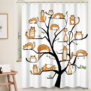 Ttincceer Katze Duschvorhang Set Katze Baum Orange niedlich Kätzchen Bad Vorhang Aquarell lustige Tier Haustier Katze Dusche Vorhänge waschbar Badewanne Vorhang für Bad Dekor 152x183cm