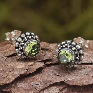 Drachensilber Ohrstecker Peridot rund Ø 9mm 925 Sterlingsilber (Paar) - Silber;Grün