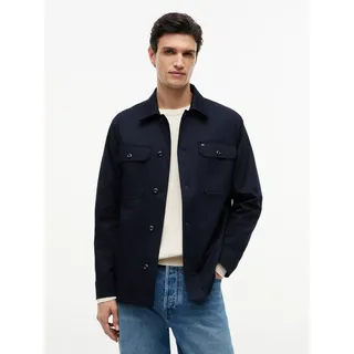 Hemdjacke TOMMY HILFIGER "COTTON BLEND SHIRT JACKET", Herren, Gr. L, blau (desert sky), Web, Obermaterial: 98% Baumwolle, 2% Elasthan, unifarben, regular fit hüftbedeckend, 1-Knopf-Manschette mit Schlitz, Jacken, aus Baumwoll-Mix, Regular Fit
