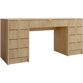 Mirjan24 Schreibtisch Natur, Holzwerkstoff, 9 Schubladen, Rechteckig,Rechteckig, 154x76x55 cm, Arbeitszimmer, Schreibtische, Bürotische