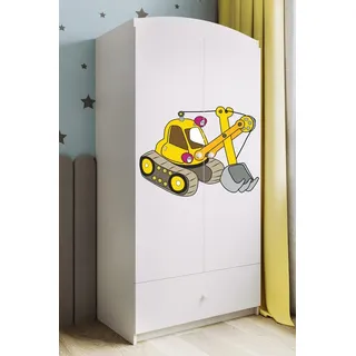 Raumhirsch Furniture Kinderkleiderschrank mit Motivauswahl - Kleiderschrank für Kinder (Kinderzimmerschrank für Jungen, Mit Ablagefächern & Kleiderstange) robuste Verarbeitung, kindgerecht, verschiedene Farben & Designs weiß
