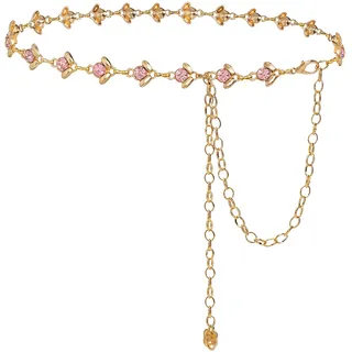 Glamorstar Kettengürtel für Frauen Strass Kristall Taillengürtel für Kleid Geschenk, Gold Pink, 150 cm/147.5 cm/XL