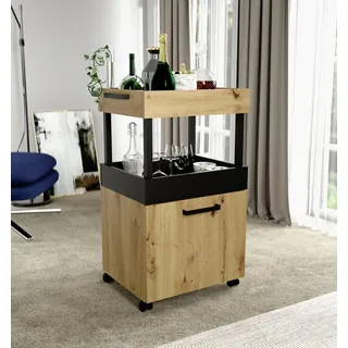 freiraum Servierwagen Home Bar, auf Rollen, in Artisan Eiche Dekor / Schwarz - 50,2x88,5x41cm (BxHxT) braun|schwarz