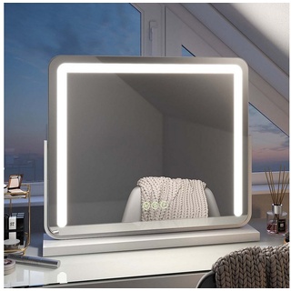 EMKE Schminkspiegel Schminkspiegel LED Kosmetikspiegel Tischspiegel mit Beleuchtung, 3 Lichtfarben, Memory-Funktion, Wandmontage/Standfuß weiß