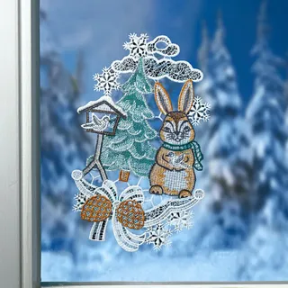 weihnachtliches textiles Fensterbild, Hase am Tannenbaum, neu