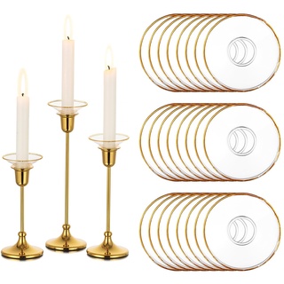 Glasseam Kerzentropfmanschetten Glas für Kerzenständer Gold: 24er Goldrand Tropfschutz für Kerzen Kerzenhalter Stabkerzen Rund Kerzenständer Hochzeit Kerzentropfschutz für Tischdeko