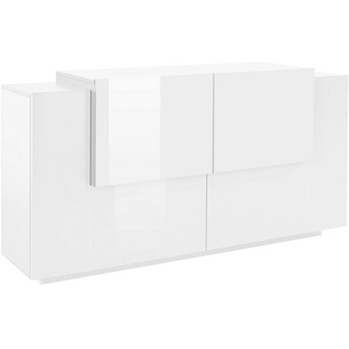 Dmora Kommode Omero, Küchen-Sideboard mit 2 Türen und 2 Schubladen, Wohnzimmer-Buffet, 100 % Made in Italy, cm 160x45h86, glänzend weiß