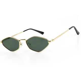 MEGAVOW Retro Sonnenbrille Damen Hexagonal – Vintage Steampunk Polygon Brille mit UV400 Schutz – Mode Sechseckige Kleine Sonnenbrille für Festival, Party & Alltag, Grün - Einheitsgröße