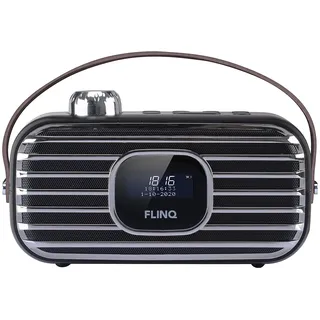 FlinQ Retro DAB+ Radio - Tragbarer Lautsprecher - Schwarz - 19 x 9 x 11 cm | Mit Radiowecker - 2000 mAh Akku - LCD