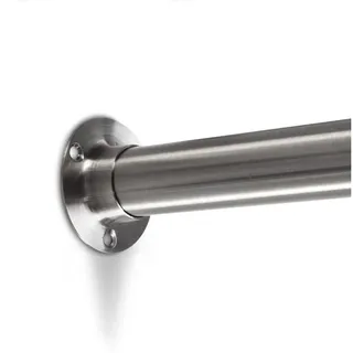 SO-TECH® Garderobenstange Schrankstange Ø 25 mm rund Edelstahl gebürstet, Set mit Stange 116 cm und 2 Haltern "Circle" silberfarben