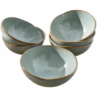 LOBERON Schüssel 6er Set Périers, Feines Rillen-Muster, Unebene Form, Spülmaschinenfest, Rustikale Eleganz, Geschirr, Tischaccessoires, Steinzeug, türkis/braun