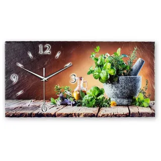 Kreative Feder Wanduhr Designer-Wanduhr aus Stein (Schiefer) mit flüsterleisem Uhrwerk (ohne Ticken; außergewöhnlich & modern; Größe ca. 50x25cm) braun