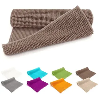 heimtexland Badematte Badvorleger Chenille Badteppich Duschvorleger, rutschhemmend beschichtet, Fußbodenheizung geeignet, schnell trocknend, strapazierfähig, fußbodenheizungsgeeignet, rutschfest, saugstark, Polyester, rechteckig, 45x50 cm, Hochflor, super weich, extrem saugfähig, Maschinenwäsche braun 45x50 cm