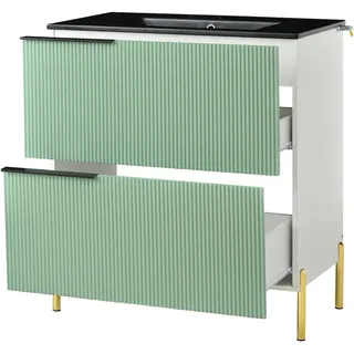 STILVORA Badezimmer-Waschtisch 90x80x47 Keramikbecken MDF Schrank Mintgrün Schubladen Schranktüren Badmöbel Modern Luxus