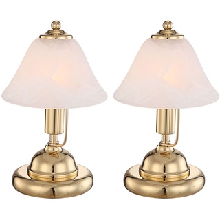 Tischlampe Tischleuchte Bürolampe Leseleuchte, LED Touchschalter, Höhe 27 cm, Messing-Gold Glas Alabasteroptik, 2er Set
