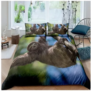 LuxusKollektion Kinderbettwäsche Bettwäsche Set Kinder Faultier 135x200cm Mehrfarbig bunt