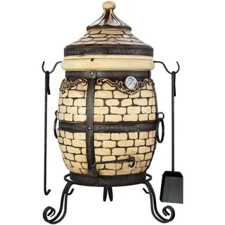 Tandoor Ofen aus Schamott – Keramik Grill für Fleisch, Brot, Pizza & Gemüse – Holzkohle- & Holzbetriebene BBQ-Station für Garten & Terrasse – Smoker, Tanur, Grand Tandyr, Tandir (Briks) ca.71L