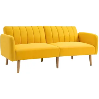 HOMCOM Modernes klappbares 2-Sitzer-Sofa-Bett 173x75x73 cm Gelb | Kunstleinenbezug, 3-stufig verstellbare Rückenlehne, abnehmbare Armlehnen, für Wohnzimmer, Büro.