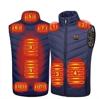Beheizte Weste USB Elektrische Beheizte Weste Beheizte Jacke Winterweste für Outdoor Motorrad Camping Angeln Skifahren, blau, 4X-Large - 4XL