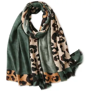 LumiSyne Leopardenmuster Schal für Damen - Mode Animal Print Baumwolle Leinen Mit Fransen/Quaste - Langer Großer Leichter Warmer Schultertuch Stola - Einheitsgröße
