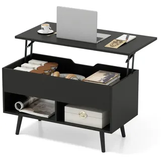 COSTWAY Couchtisch, höhenverstellbar mit Gasdruckmechanismus 80x40x46-60cm schwarz