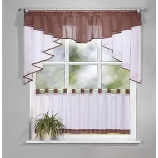 Inox Trade Fertiggardine 2 Teile Scheiben - Gardinen Set Vorhänge, Freihanddeko - Schlafzimmer Wohnzimmer Kinderzimmer - Feine Fenstergardine - 70x150 / 45x150cm Braun