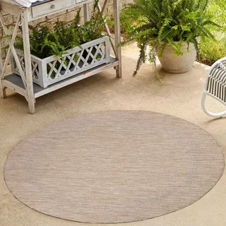 HomebyHome In & Outdoor Teppich Wetterfest Sisal Optik Beige 120 cm Rund - Balkon Teppich Wasserfest, Waschbar, Flachgewebe - Ideal für Küche, Camping, Garten und Terrasse
