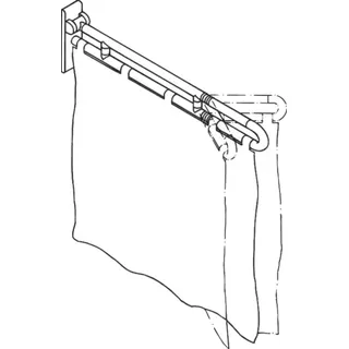 Duschspritzschutz, Polyamid, hochglänzend, Stange 940 mm lang, Gesamthöhe mit Vorhang 967 mm, Vorhang Dekor uni graugrün, bei 40°C waschbar und bei 60°C desinfizierbar, duschdicht, antistatisch, in Farbe 99 (Reinweiß)