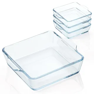 4 quadratische kleine Backformen, kleine Glas-Backformen für Backofen, Mikrowelle, Luftfritteuse, Auflaufform, 12,7 x 12,7 cm
