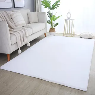 SIMPEX Rabbit Hochflor Teppich 240x340 cm Weiss Shaggy Modern Flauschig Weich Fellteppich Kunstfell Einfarbig Groß für Wohnzimmer Schlafzimmer Esszimmer