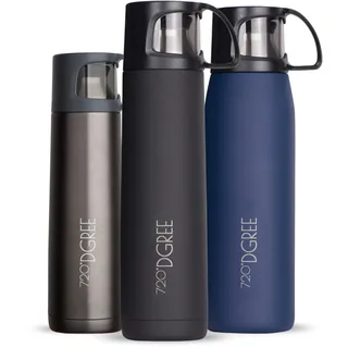 720°DGREE Thermoskanne mit Becher 450ml “Follow” - 3 Größen, 12h Heiß, 24h Kalt, Auslaufsicher, BPA-Frei - Edelstahl Thermosflasche, Isolierflasche - Perfekt für Arbeit, Kinder, Schule, Baby