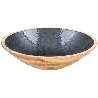 Levandeo® Dekoschale, Schüssel 35cm Mango Holz Grau Perlmutt Emaille Schale Bowl grau 35 cm