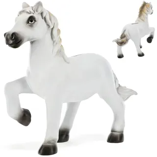 alles-meine.de GmbH große Spardose Pferd - weiß mit Verschluss - aus Kunstharz/Polyresin - 17,5 cm - stabile Sparbüchse - Sparschwein - für Kinder & Erwachsene/lustig wit..