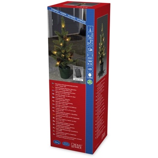 Konstsmide 3780-100 LED Weihnachtsbaum mit Tannenzapfen und Topf / für Außen (IP44) / Batteriebetrieben: 4xAA 1.5V (exkl.) / mit 6h und 9h Timer / 10 warm weiße Dioden / grünes Kabel, 45 cm