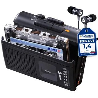 KLIM K8 Kassettenspieler - Kassettenrekorder - NEU Cassette Player - AM/FM Kassettenradio - Eingebautes Mikrofon & Lautsprecher - Kopfhöreranschluss & Ohrhörer - Schwarz