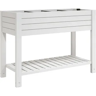 vidaXL Hochbeet, Pflanzkasten mit Bewässerungssystem, Blumenkübel Holz-Optik für Garten Balkon, Frühbeet Gemüsebeet Kräuterbeet, Weiß Polypropylen