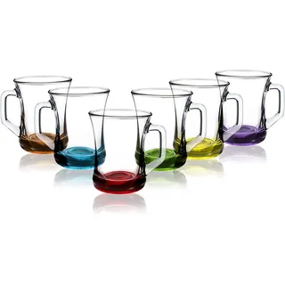 technic24 LAV 6 teiliges farbige Gläser- Set Getränkegläser Teegläser Set mit Henkel Cay Bardagi Füllmenge 225 ml Ideal geeignet für Heiß- oder Kaltgetränke Zen+