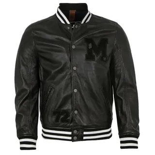 Gipsy - Herren Echtleder Lederjacke Collegejacke Blouson Lammnappa schwarz-weiß - M