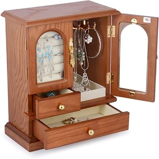 Vintage Schmuckbox Holz Aufbewahrungsbox Kasten große Kapazität Kästchen Retro Aufbewahrungskoffer Jewelry Box Organizer für Schmuck und Uhren (Holzfarbe)
