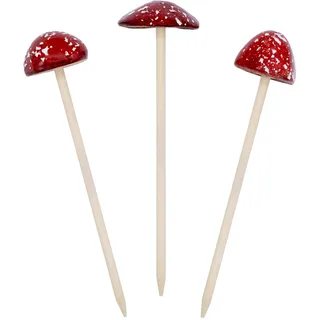 Spetebo Steingut Deko Pilz Gartenstecker 24 x 6 cm - 3er Set | Fliegenpilz Blumenstecker zur Herbstdeko - Gartendeko Pilzfigur Waldpilz Dekofigur Gartenfigur Blumentopf Stecker wetterfest