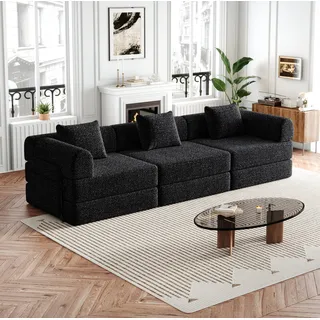 Schlafsessel Schwarz Aus Chenille Mit Stauraum In Der Armlehne Und Modularem 2-in-1-design