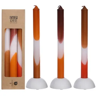 NaDeco Dip-Dye-Kerzen im Set mit 3 Stück, Höhe 24cm, in Orange-Braun | Stabkerzen | Kegelkerzen | Handgemachte Kerzen | Deko-Kerze
