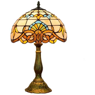 Hobaca 12 Zoll Barock Luxus Tiffany Tischlampe Glasmalerei Art Deco Antike Nachttischlampe für Wohnzimmer Schlafzimmer Couchtisch