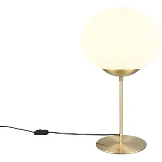 TRIO Leuchten LED Nachttischlampe, Dimmfunktion, LED wechselbar, Warmweiß, Groß-e schöne Tischbeleuchtung Messing mit Glas-kugel, Höhe 52cm goldfarben