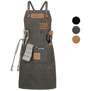 Black Forest Fox Black Forest Fox® CANVAS ART Kochschürze Grillschürze für Männer und Frauen - Küchen Schürze für Herren - Ideal als Geschenk für Männer, Oma oder Opa – robustes Canvas Schürze Damen Grau-Art - Einheitsgröße