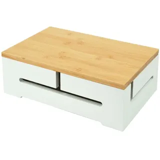 Relaxdays Bambus Kabelbox mit Magnetdeckel Weiß,Hellbraun