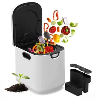Puluomis Intelligenter Elektrischer Komposter 4.2L, 3-in-1 selbstreinigend, geruchsfrei und leiser Küchenkomposter,  für Obst-/Gemüseabfälle K... - Weiß