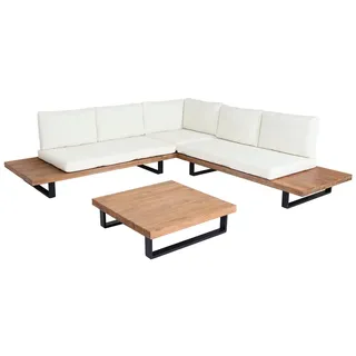 PROREGAL Garten-Garnitur Garnitur Sitzgruppe Lounge-Set Spun Poly Akazie Holz FSC® Alu Hellbraun Polster Cremeweiß