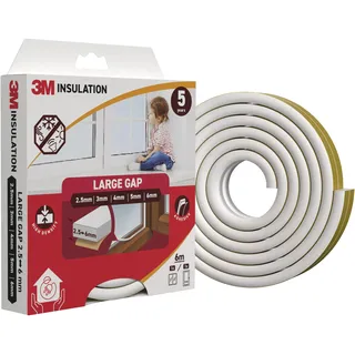 3M Klassische Isolationsschaumdichtung 6 m Weiß – Große, selbstklebende Gummidichtung für Fenster und Türen – Für Spalte bis 6 mm – Zugluftstopper – Schutz vor Kälte, Hitze, Staub, Lärm und Wind
