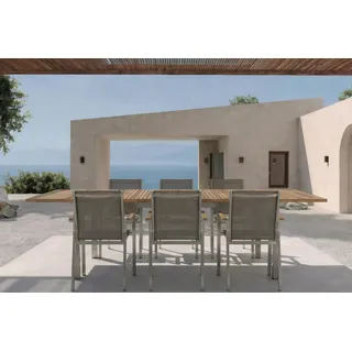 STERN Cardiff Garten-Essgruppe, taupe/grau, Edelstahl/Textil, 162/220 x 90 cm, 6 Pers., Teakholz